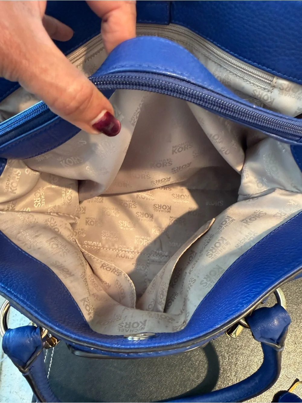 Michael Kors Cobalt Blue Large Hamilton Satchel, Crossbody Strap Gold Hardware.